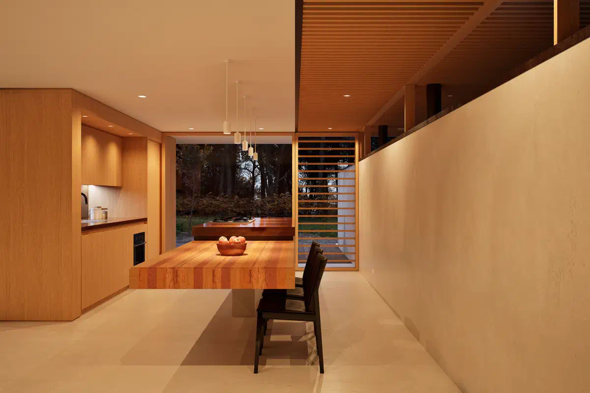 Warm verlicht interieur bij valavond